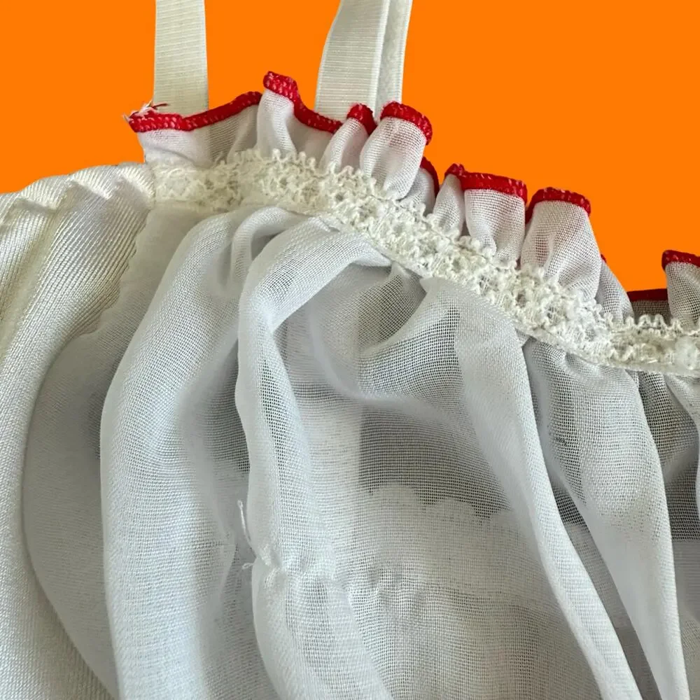 00's vintage white cherry print milkmaid lingerie y2k babydoll XS SMALL - Picture 7 of 8